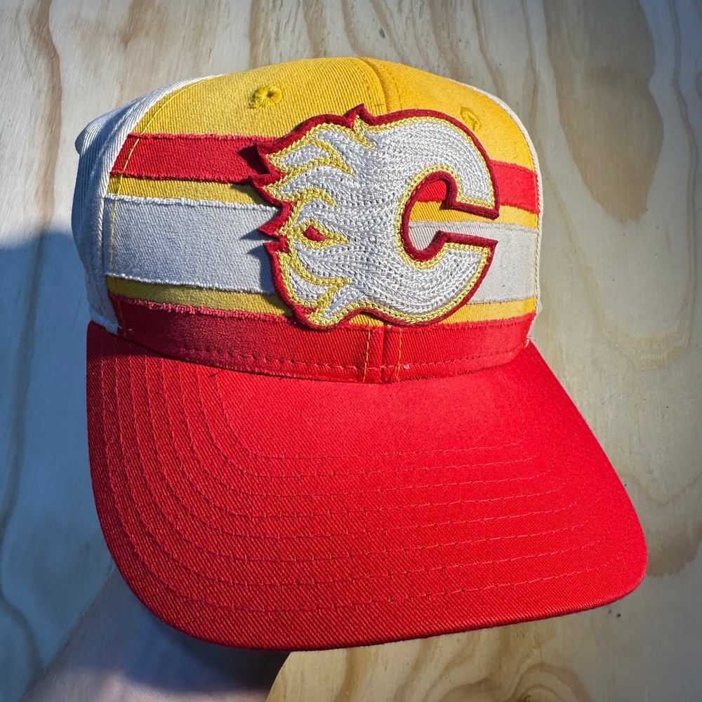 CCM Calgary Flames NHL Snapback Hat Red Yellow White Vintage Style Cap Mens OSFM